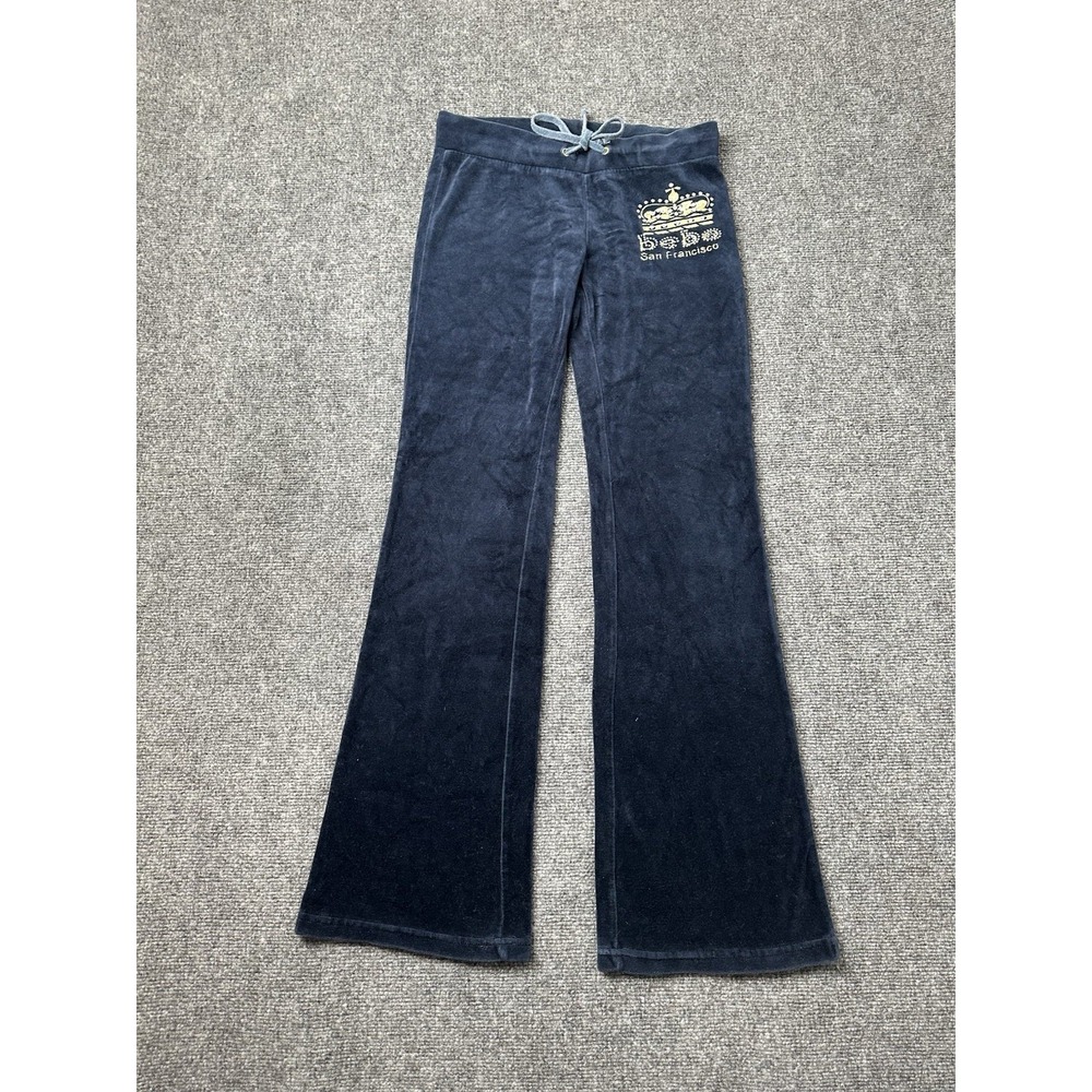 Womens Bebe Navy Velour Wide Leg Crown Logo Lounge Pants, Size‎ US M